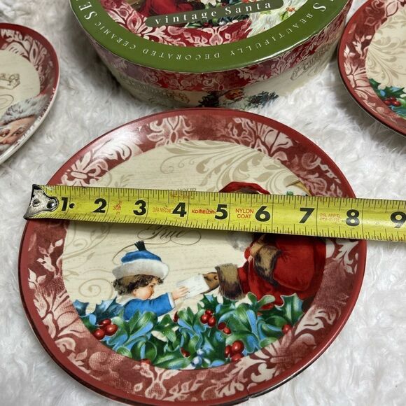 Certified International VICTORIAN SANTA 8" Plate Set 4P Audrey Roberts Christmas - Picture 9 of 14
